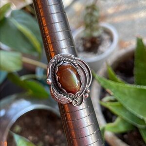 Vintage Fire Agate‎ Chalcedony In Sterling Silver Ring
